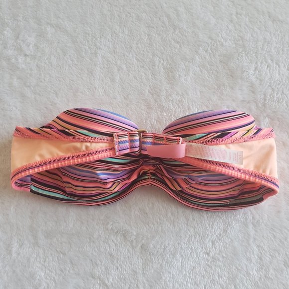 VICTORIA'S Secret Strapless Padded Stripe Bikini Swim Top SZ 32B - Picture 6 of 12